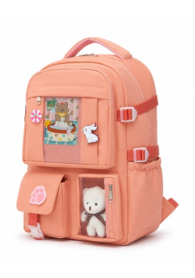 Quovo Kawaii Kore Tarzı Full Aksesuarlı Yerli Günlük Okul Çantası Kız Erkek Beslenme Kalemlik Çanta Seti Eflatun