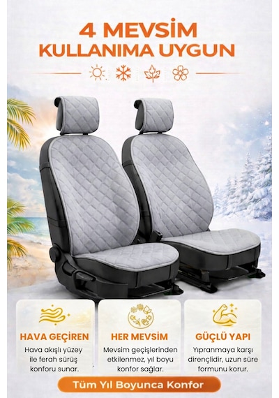 Oto Koltuk Kılıfı Tay Tüyü 2'li Ön Minder Terletmez Kaymaz Airbag Uyumlu - Gri