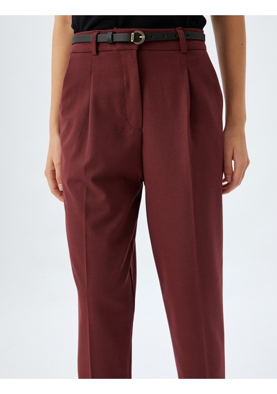 Koton Havuç Kesim Kumaş Pantolon Cepli Kemerli Bordo 5wak40133uw Bordo