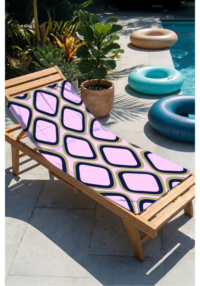 Geometrik Retro Modern Plaj Havlusu - Pembe Lacivert Bohem Akdeniz Hızlı Kuruyan Mikrofiber Havlu Ayaz Deniz