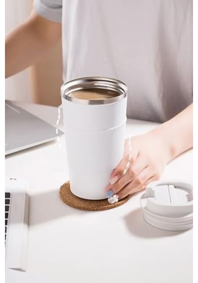 L Kilitli Çelik Mat Beyaz 510 Ml Kahve Termos Mug Cın405by Diğer