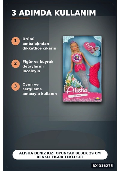 Alisha Deniz Kızı Oyuncak Bebek 29 Cm Renkli Figür Tekli Set Bx-316275