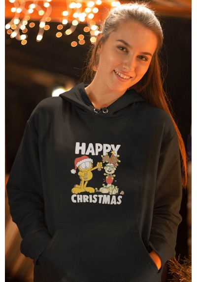 Garfield Happy Christmas Kapşonlu Sweatshirt 001