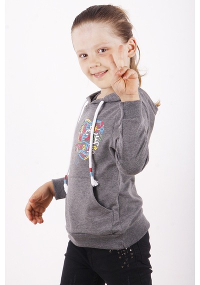 Toontoy Kız Çocuk Stronger Baskılı Sweatshirt Antrasit Melanj