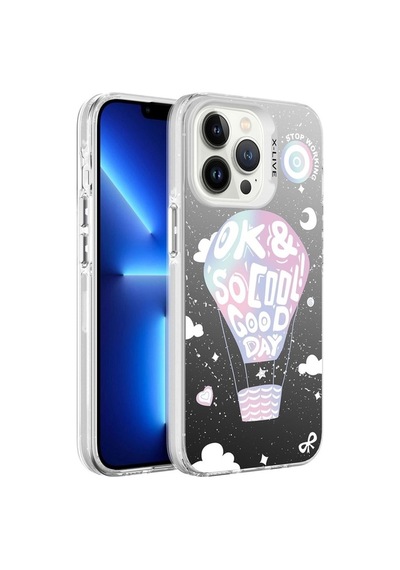 Apple Uyumlu iPhone 13 Pro Kılıf Desenli Zore Silver Sert Kapak Balloon