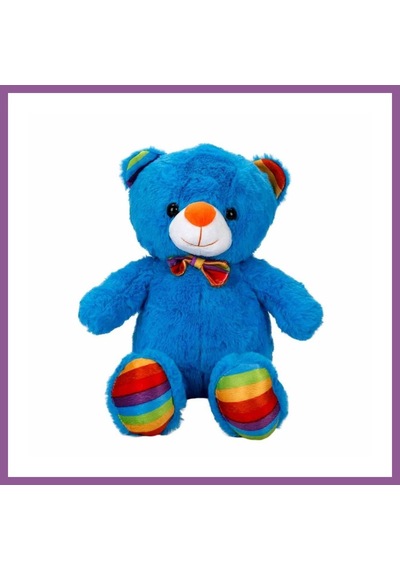 Bezos Oturan Kurdeleli Renkli Peluş Ayı 30 Cm Rengaren Çok Renkli