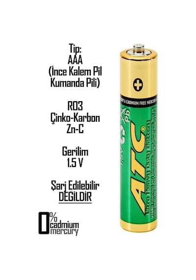 Atc 4lü Aaa Heavy Duty R03 İnce Kalem Pil Kumanda Pili Çinko Karbon Pil Zn-c 1.5v