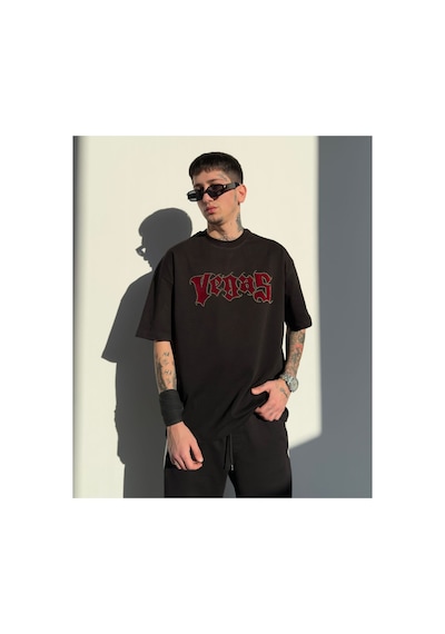 Zaee Vegas Taşlı Oversize Tişört Siyah