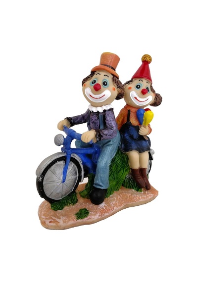Lüks İşlemeli Polyester Bisiklet Üzerinde Palyaço Çift Biblo Dekoratif Ürün Yeni Yıl Hediyesi 15 Cm.