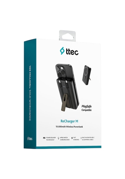 Ttec 2BB237S Recharger M 10.000 mAh Magsafe Uyumlu PD 20W Lightning Ve USB-C Dahili Kablolu Stantlı Powerbank