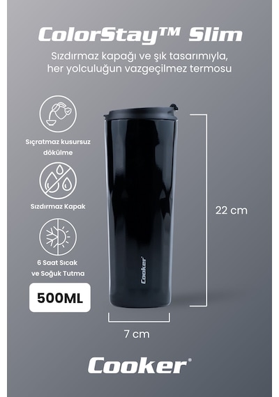 Cooker Colorstay Slim 500 Ml Paslanmaz Çelik Bardak Termos Ckr2100 Siyah 38117337