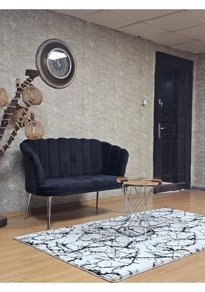 Zafir İkili Papatya Çay Seti Koltuk Krom Sivriltme Ayak, Balkon, Salon, Ofis, Koltuk Takımı, İkili Berjer Siyah