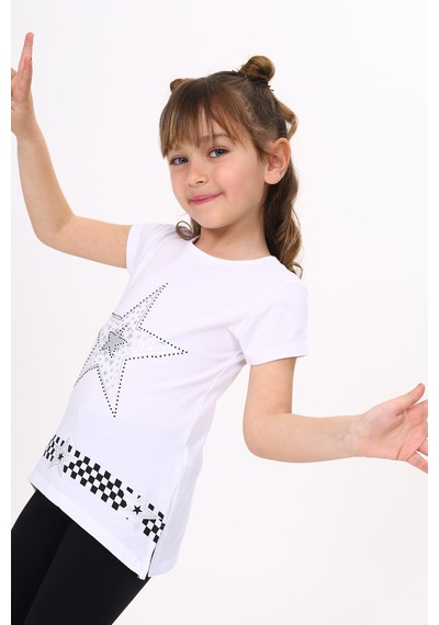 Toontoy Kids Toontoy Kız Çocuk T-shirt Yıldız Baskı Beyaz