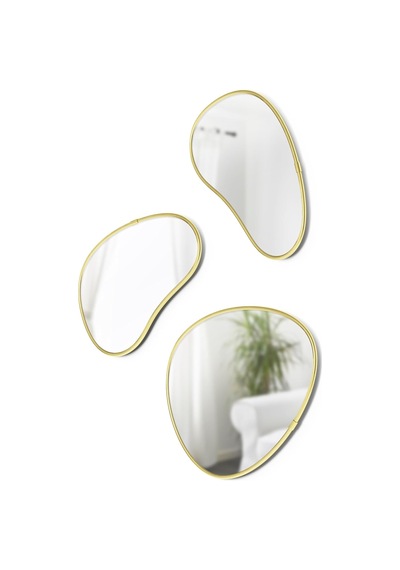 Hubba Pebble Duvar Montaj Aynaları, 3'lü Set, Pirinç Çok Renkli