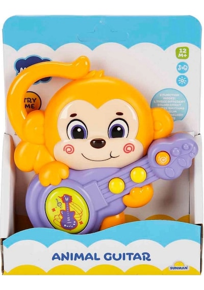 Sesli Ve Işıklı Gitar Çalan Maymun Bebek Oyuncağı - 14 Cm