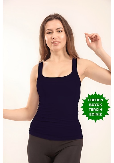Balenbi Kadın Basic Geniş Askılı Uzun Penye Body 1068 Lacivert