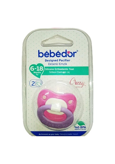 Bebedor 6-18 Ay Desenli Silikon Damaklı Uçlu Emzik 132 - Pembe Ba Pembe