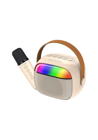Lenyes S227 Rgb Işıklı Askılı Mikrofonlu Bluetooth Speaker Hoparlör V5.3 Bej