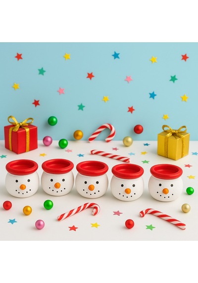 6 Lı Kardan Adam Figürlü Mini Tealight Mumluk Seti El Boyaması Seramik Yeni Yıl Dekoru 5x5 Cm