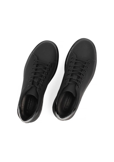 Erkek Siyah Bağcıklı Kalın Tabanlı Mat Deri Sneaker