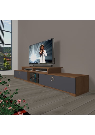 Decoraktiv Flex 130 Mdf Gold Tv Ünitesi Tv Sehpası Ceviz - Antrasit