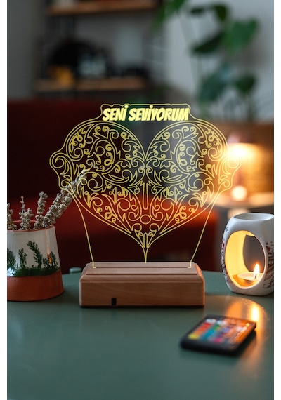 Kişiye Özel Seni Seviyorum Kalp 3D Led Kalp Lamba