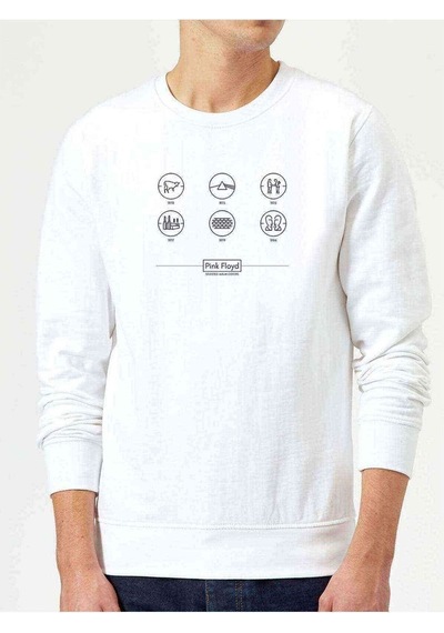 Pink Floyd Baskılı Beyaz Erkek Örme Sweatshirt