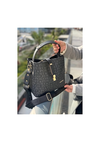 Just Polo Kadın Baskı Desenli El Ve Omuz Çantası Ebat: 22 X 23 Cm Siyah Yeni 23870536