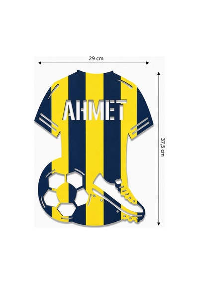 Kişiye Özel İsimli Futbol Forması Mdf Çocuk Odası Duvar Dekoru / Süsü Sarı - Lacivert