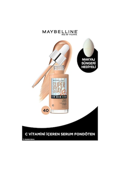 Maybelline New York Super Stay Skin Tint Fondöten - 40 & Makyaj Süngeri pktssstfksms-9915