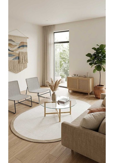 Natura Sisal Hasır Görünümlü Çerçeveli Oval Halı Ntr12 Bej-krem