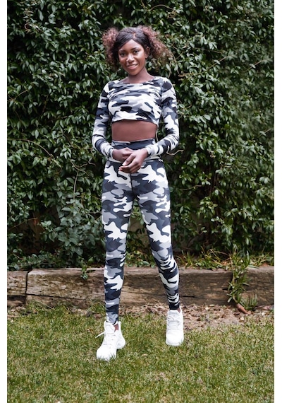 Lismina Uzun Kollu Crop Spor Tişört Kamuflaj