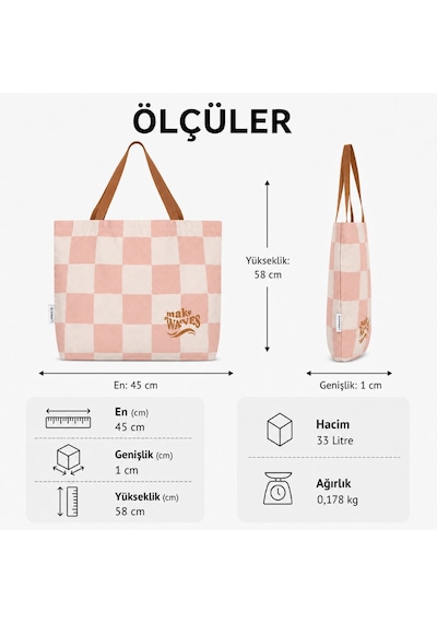 Lassig Plaj Çantası Gots Check Pattern Peach Sea Salt Pembe