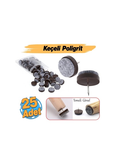 Çivili Keçeli Plastik Poligrit 25 Adet Mobilya Masa Sandalye Parke Laminat Zemin Koruyucu Pabuç Belirtilmemiş