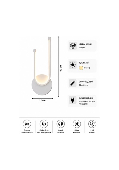 Liva Modern Led Duvar Apliği Günışığı Beyaz