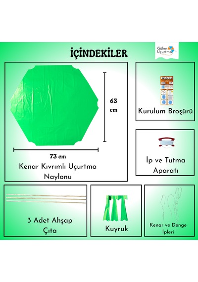 Uçurtma Yapım Seti / Naylon Altıgen / Ahşap Çıtalı / Yeşil