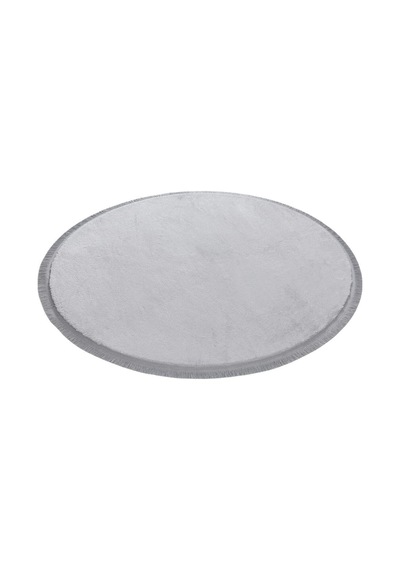 Comfort Oval Overloklu Peluş Halı Gri Gri Düz Saçaklı Daire