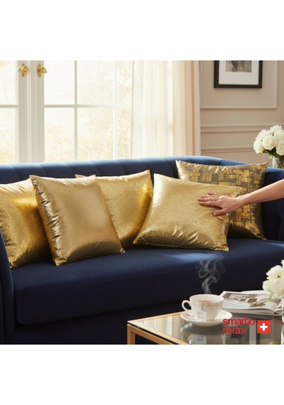 Smarto Relax 4'lü Antibakteriyel Desenli Gold Dekoratif Dolgulu Kırlent 45x45 Cm