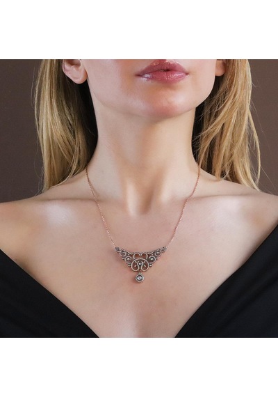 Elmas Montür Rose Gold Kaplama Gümüş Gerdanlık Gümüş
