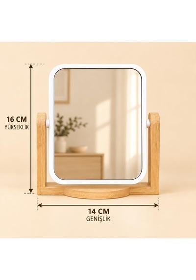 Bambu Ahşap Ayaklı Kare Masa Aynası, 16 X 14 Cm Kompakt Makyaj Ve Bakım Aynası, Ayarlanabilir Açılı Beyaz Çerçeveli Dekoratif Tezgâh Aynası