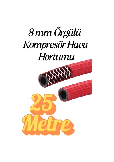 25 Metre Kompresör Hava Hortumu 8 Mm Termo Hortum Kırmızı Thermo Hortum Basınca Dayanıklı Hortum