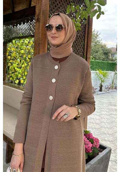 Rabia Şamlı Sinem Çelik Örme Triko Hırka Sütlü Kahve Normal