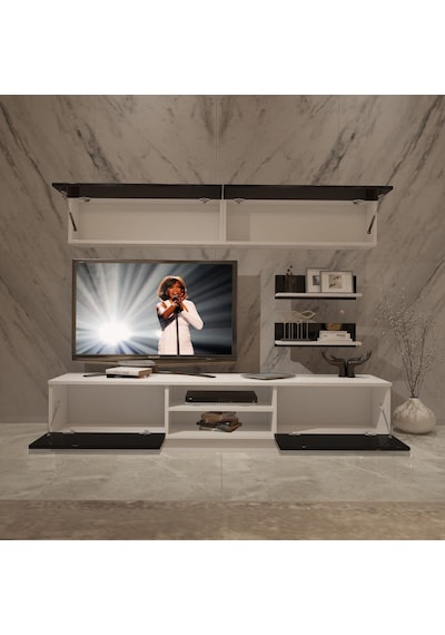 Decoraktiv Eko 5b Mdf Dvd Tv Ünitesi Tv Sehpası - Beyaz Siyah Beyaz - Siyah