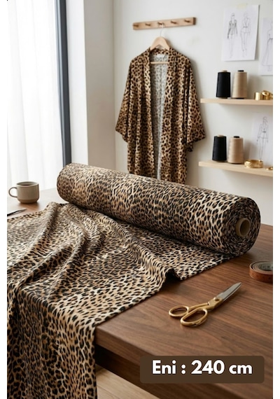 %100 Pamuk Kahve Leopar Poplin Kumaş En: 240 Cm Nevresim, Çarşaf, Yastık Kılıfı, Elbise Ve Çanta Kahverengi