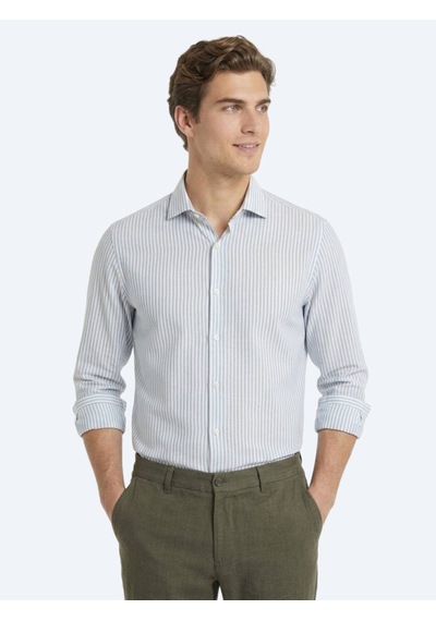 Kip Yeşil Düz Regular Fit Uzun Dokuma Casual Pamuk Karışımlı Gömlek