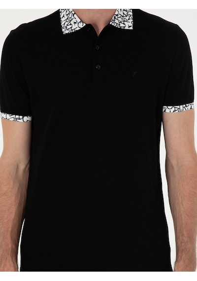 Siyah Slim Fit Polo Yaka Merserize T-shirt