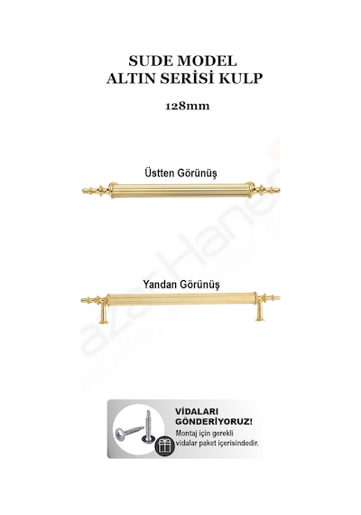 Sude Model Altın Altın Serisi Lüks Mobilya Kulpu 128 Mm - 160 Mm - 192 Mm - 224 Mm Seçenekli, Seçtiğiniz Ebat 2 Adet Gelir Altın 128mm