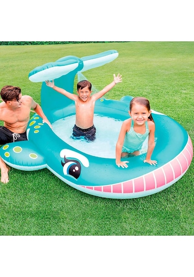 Intex 254 Cm Balina Şekilli Fıskiyeli Gölgelikli Şişme Bebek Çocu Çok Renkli