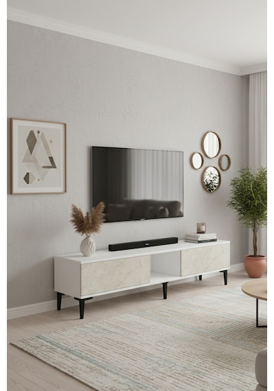Tsa1599bt Aplos Tv Sehpası Beyaz-traverten 150cm Beyaz - Traverten