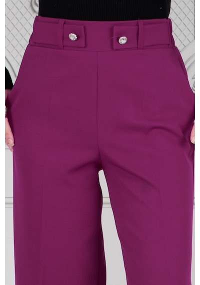 Sevitli Kemeri Düğme Detaylı Bol Paça Pantolon-mürdüm-3708-mürdüm Mürdüm